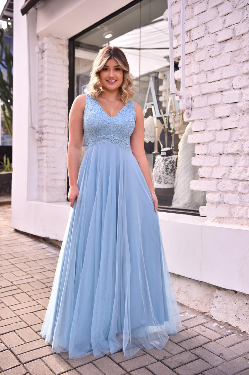 Vestido Longo Tule + Renda