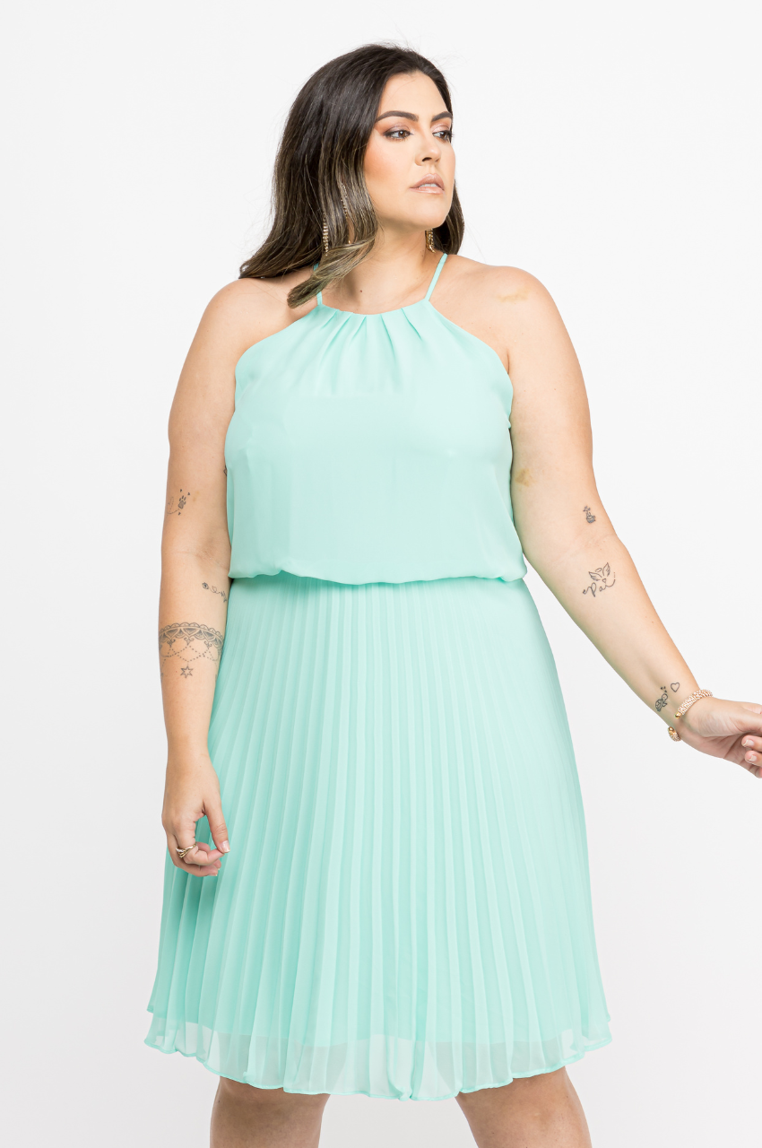 Vestido Midi Halter Plissado
