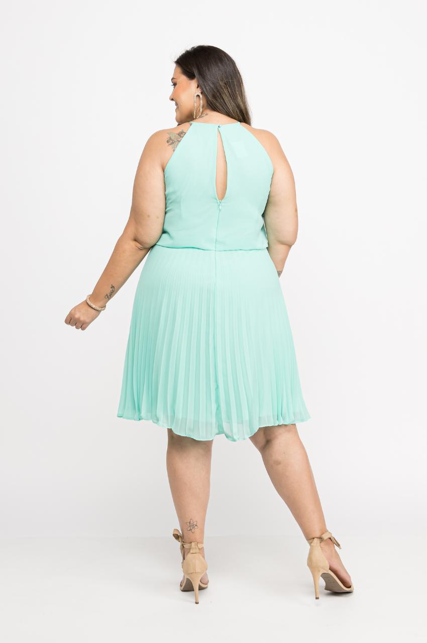 Vestido Midi Halter Plissado