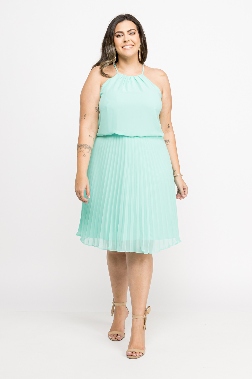 Vestido Midi Halter Plissado