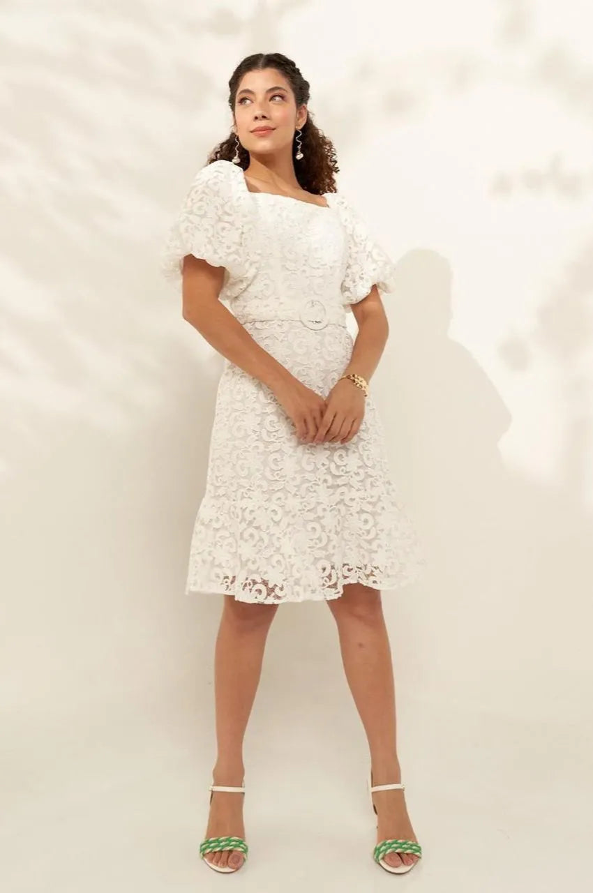 Vestido Off Mangas Bufantes