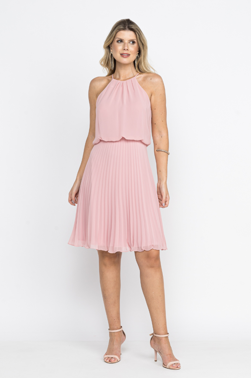Vestido Midi Halter Plissado