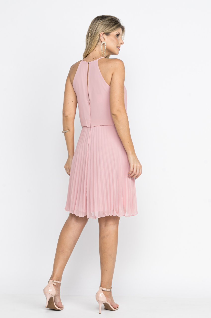 Vestido Midi Halter Plissado