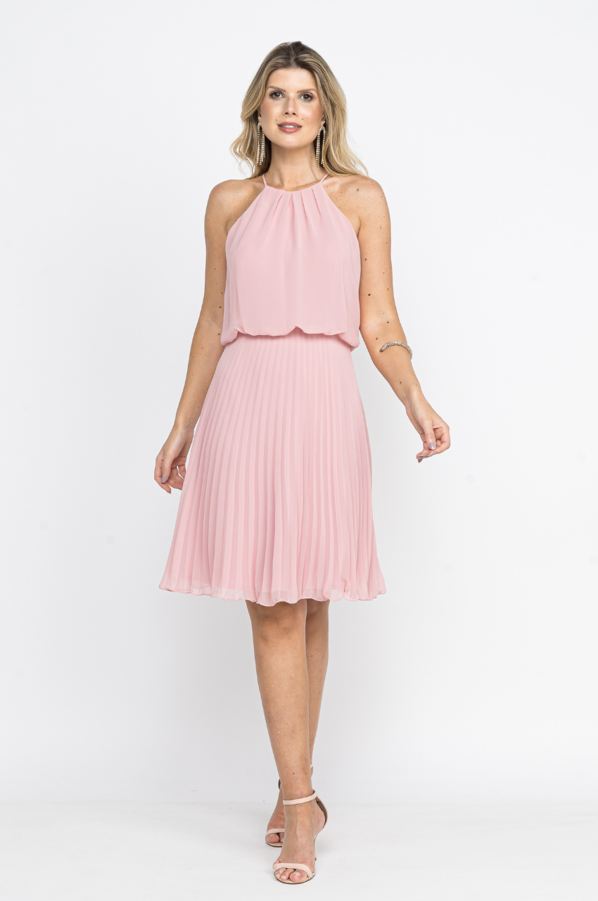 Vestido Midi Halter Plissado