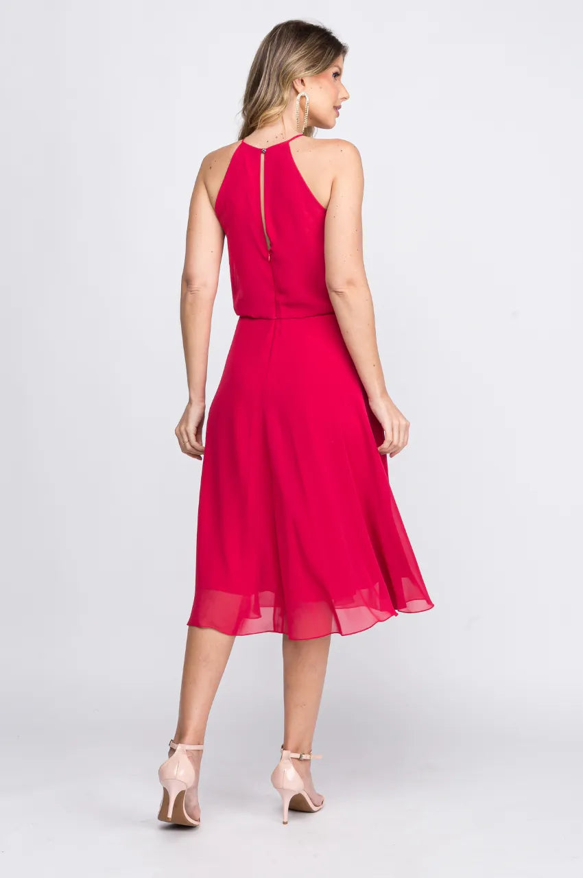 Vestido Midi Halter Chiffon
